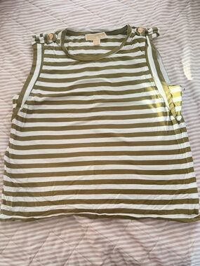 Michael Kors Olive and White Striped Tee